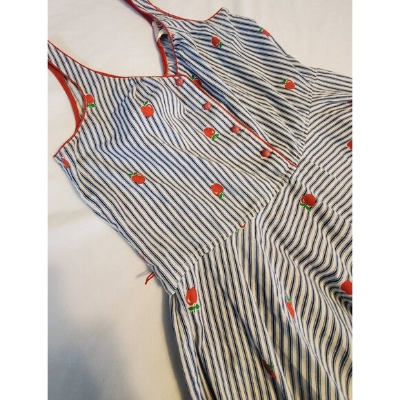 Vtg 1960s Coco Of California Blue White Striped Apple Print Button Dress Sz 12 - Picture 2 of 11